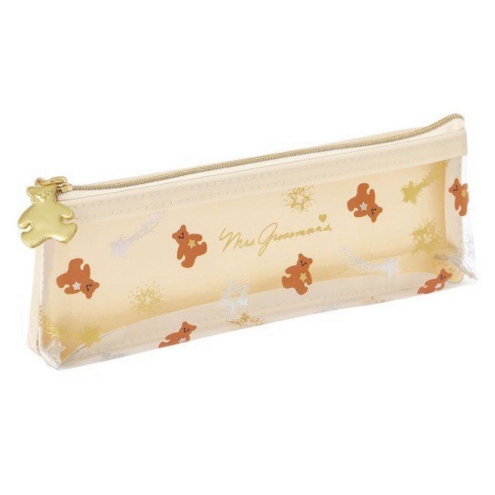 Japanese Mark’s Clear PU Jolie Folle Gold Floral Pencil Makeup Brush Case
